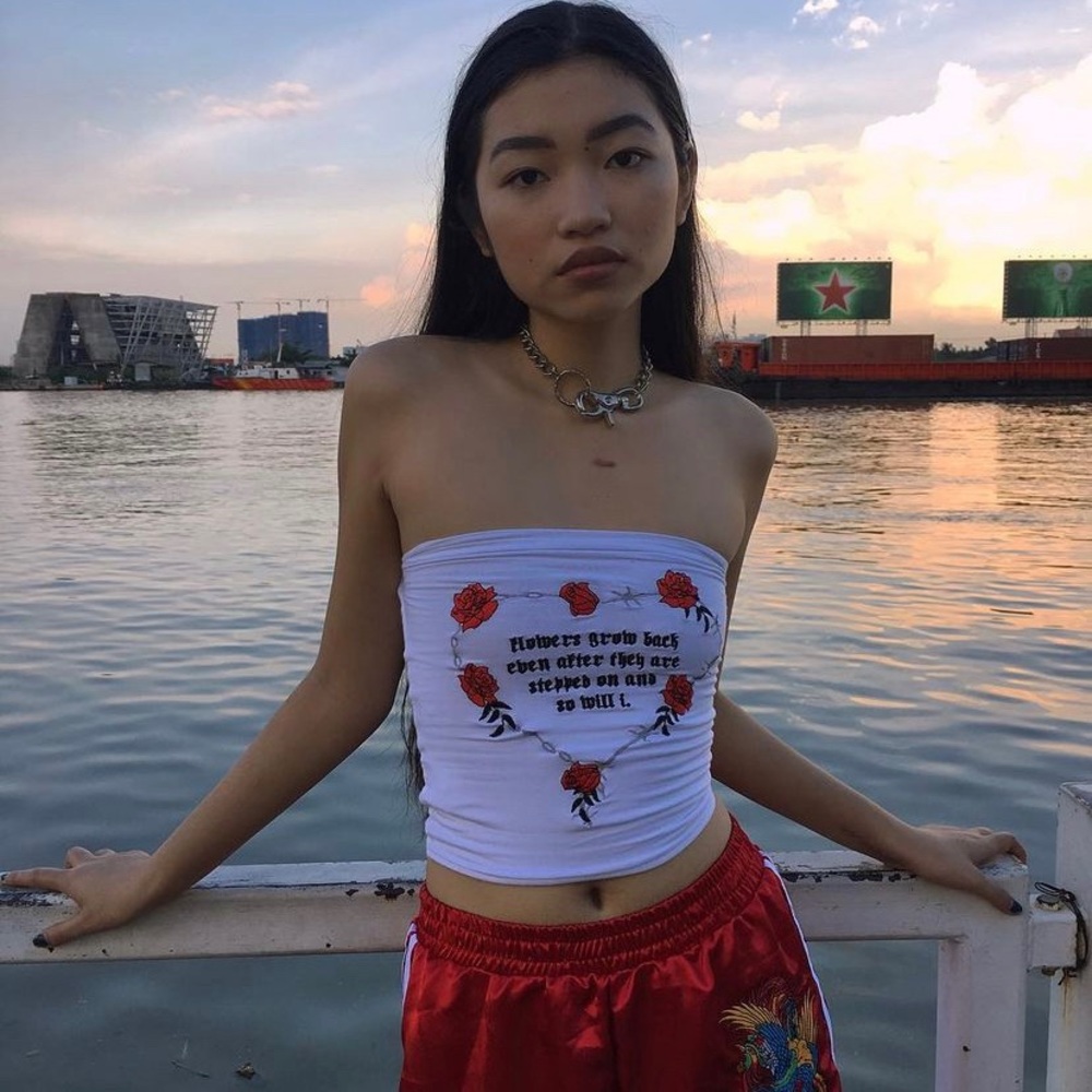 Strapless Rose Print Top